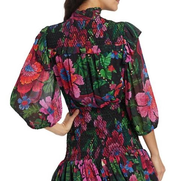 Farm Rio NWOT Blooming Garden Floral Smocked Minidress Size Small - Picture 3 of 7